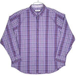 Tommy Bahama Mens Button Up Front Shirt XL Plaid Cotton Silk Long Sleeve Purple